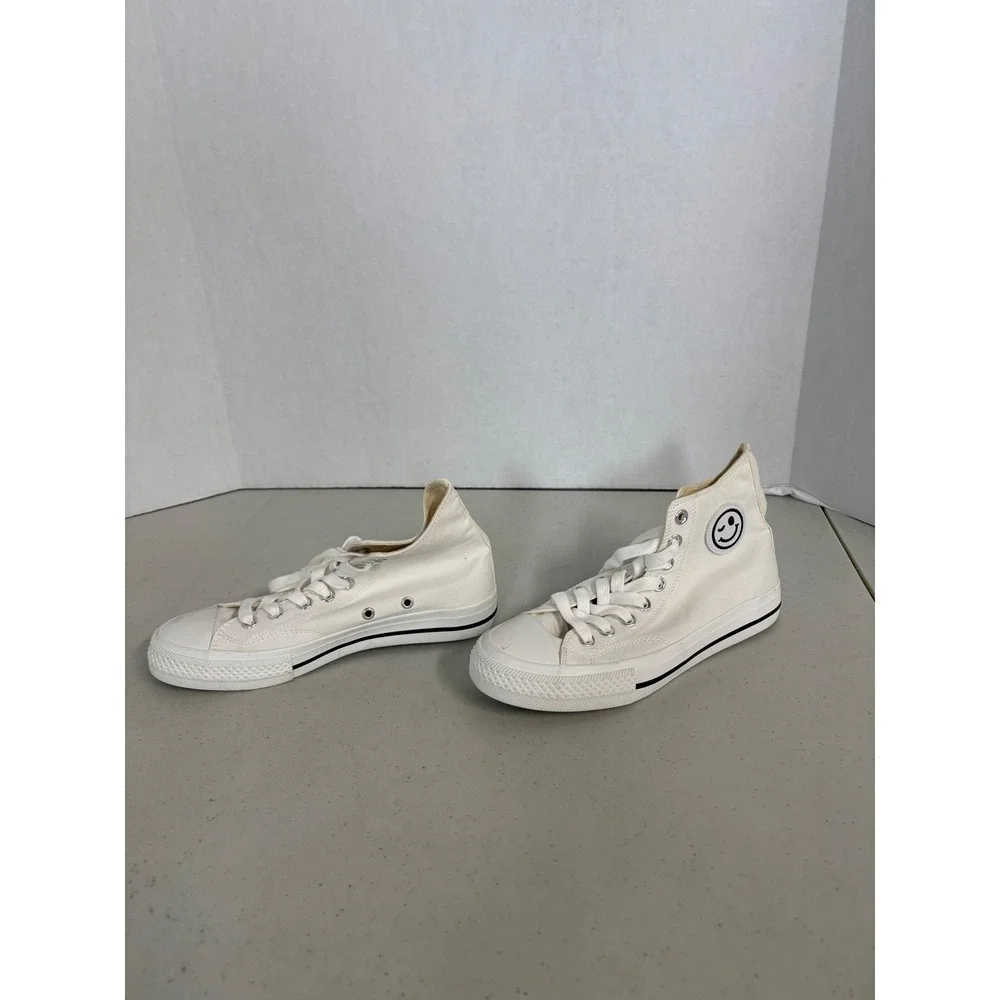 Ccocci Womens High Top Canvas‎ Sneakers Off White Smiley Face Patch Size 8